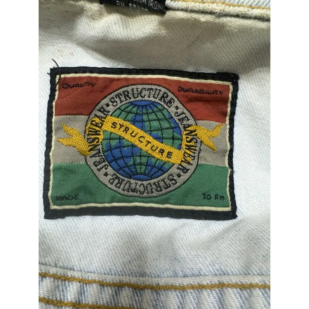Vintage Men's Women's Structure Acid Wash Denim Jacket Size L 100% Cotton Tassel